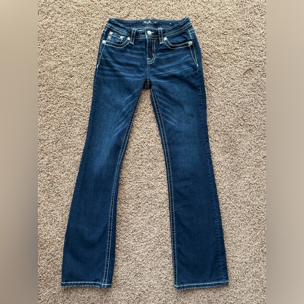 Like New Miss Me Low Rise Boot Stretch Jeans size 26